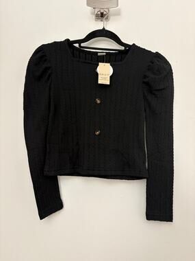 Coaturi Black Cable Knit Puff Sleeve Crop Cardigan 9-10Y NWT